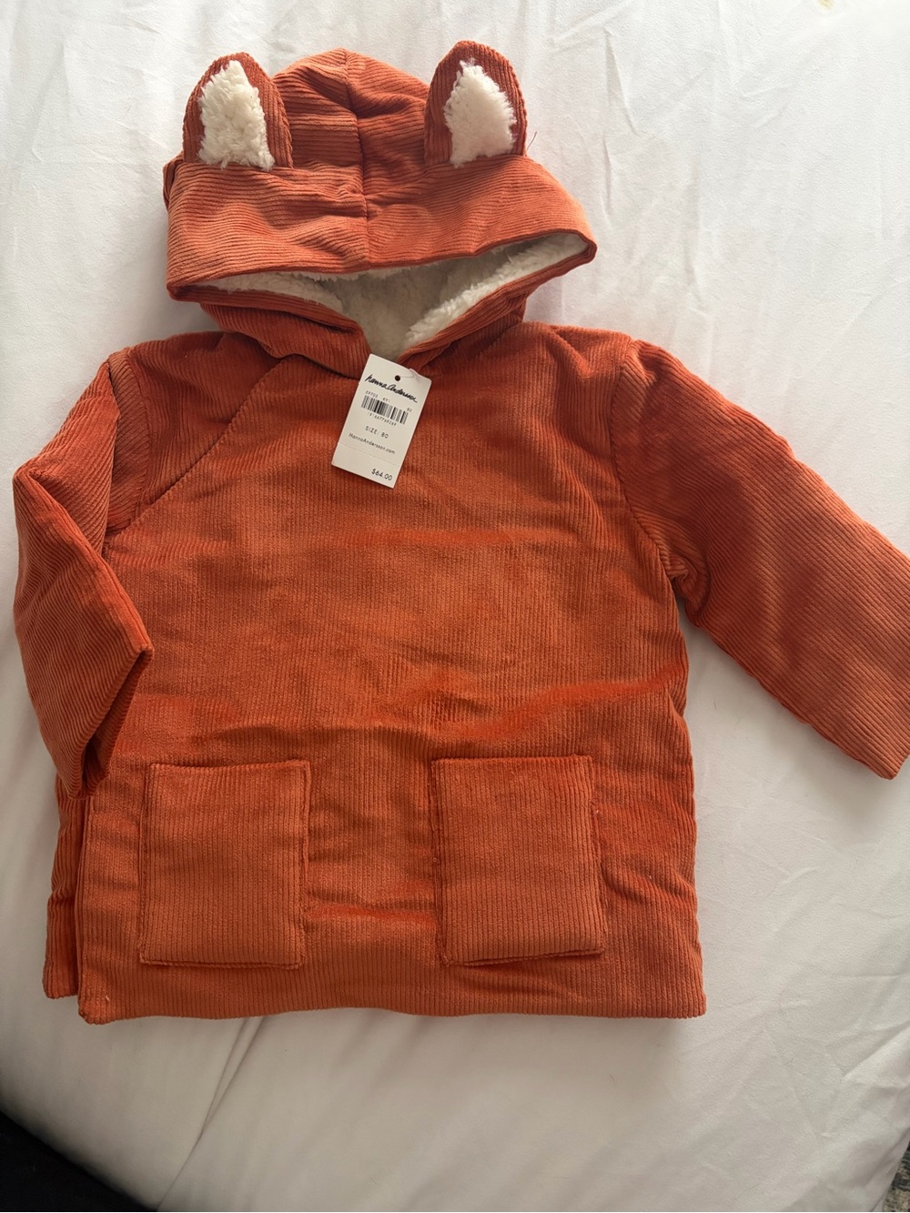 Hanna Andersson Orange Corduroy Sherpa-Lined Fox Hoodie